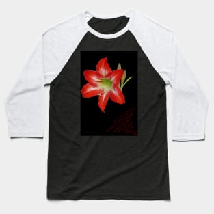 Red Lily on Black Digital Art Baseball T-Shirt